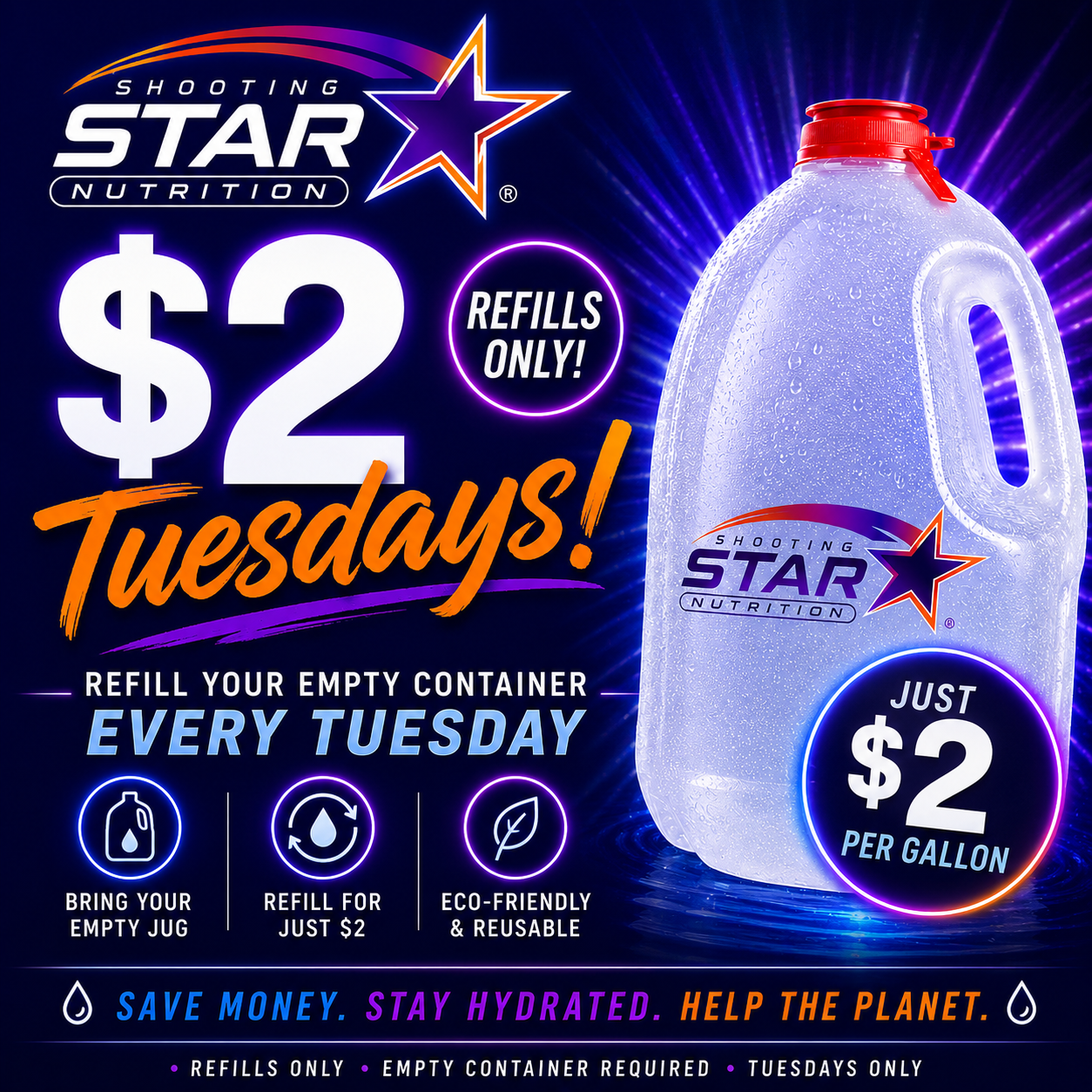 $2 Tuesdays Alkalized Alkaline Water 9.5pH 1 Gallon Refill (In-Store Purchase Only)