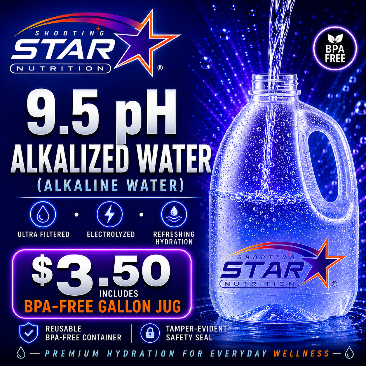 Alkalized Alkaline Water 9.5pH 1 Gallon with BPA Free Plastic Container (In-Store Purchase Only)