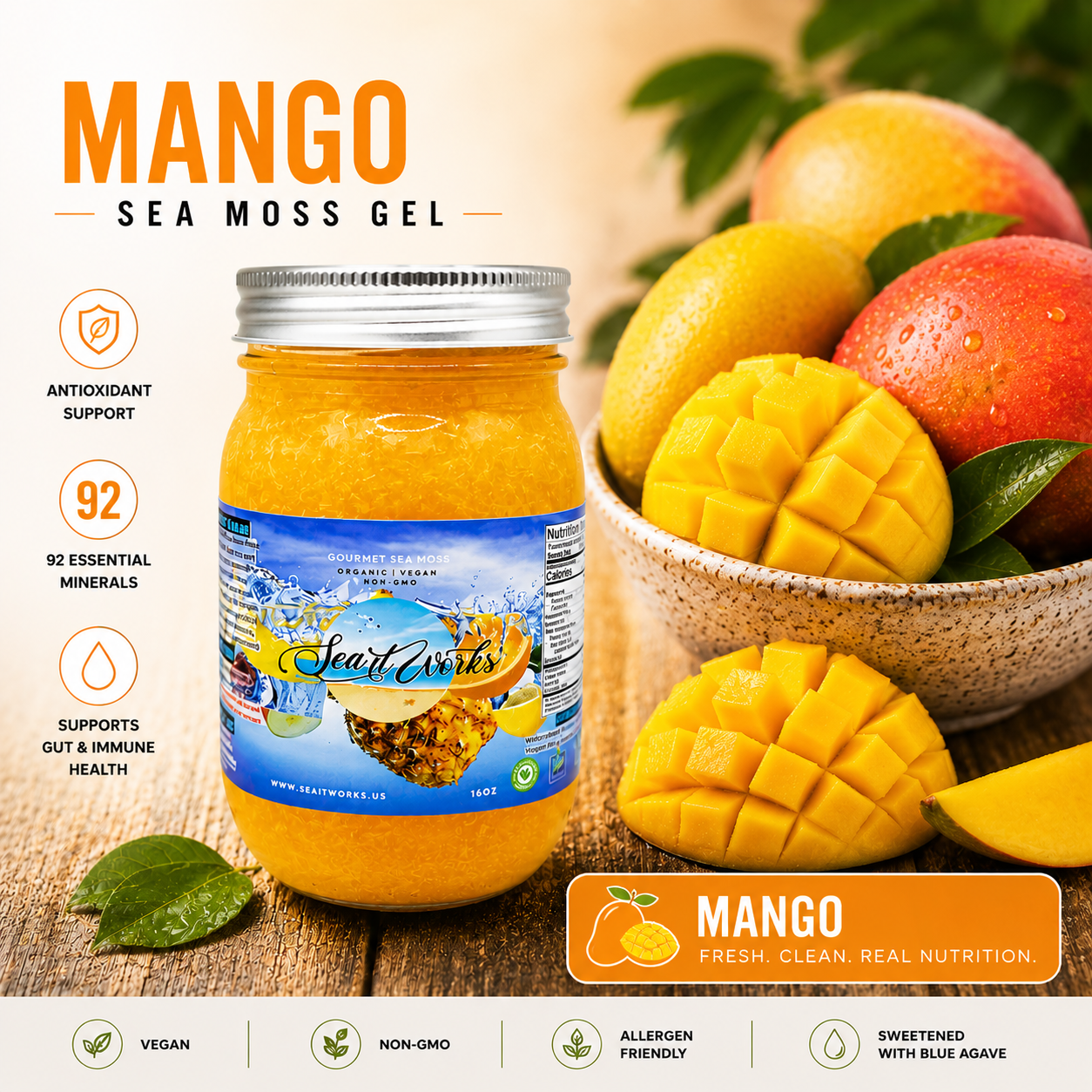 Sea It Works Sea Moss Gel Mango 16oz